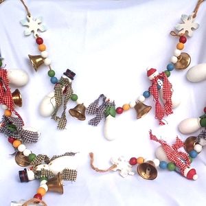 Wood Snowman & Bell Garland